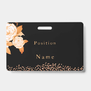 Elegant Gold Rose Black Badge