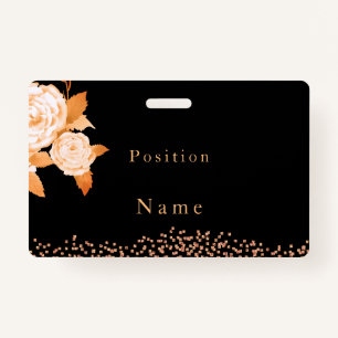 Elegant Gold Rose Black Badge