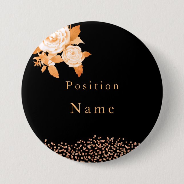 Elegant Gold Rose Black Button (Front)