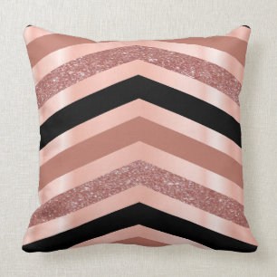 Elegant Gold Rose & Black Chevron Design Throw Pillow