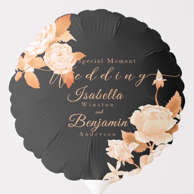 Elegant Gold Rose Black Wedding  Balloon (Front)