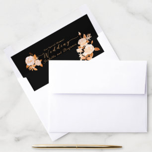 Elegant Gold Rose Black Wedding Envelope Liner