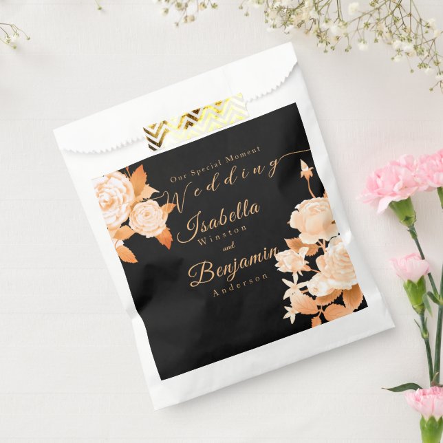 Elegant Gold Rose Black Wedding  Favor Bag (Sealed)