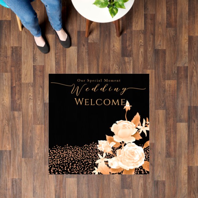 Elegant Gold Rose Black Wedding  Floor Decals (Floor)