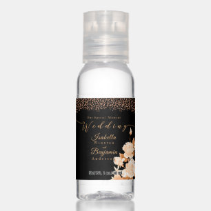 Elegant Gold Rose Black Wedding Hand Sanitizer