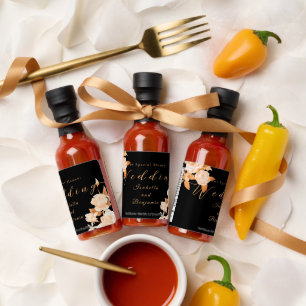 Elegant Gold Rose Black Wedding  Hot Sauces