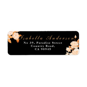 Elegant Gold Rose Black Wedding Label