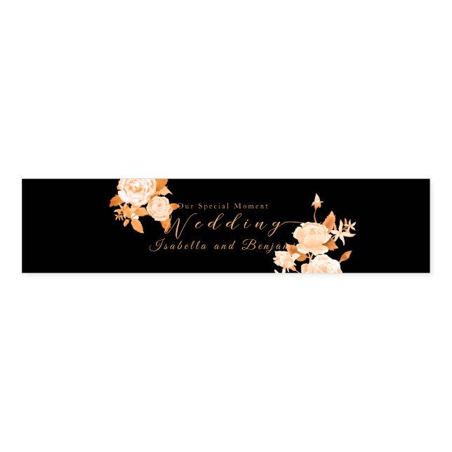 Elegant Gold Rose Black Wedding Napkin Bands (Unfolded)