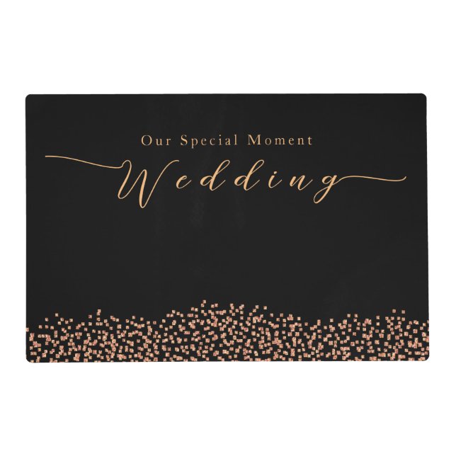 Elegant Gold Rose Black Wedding  Placemat (Front)