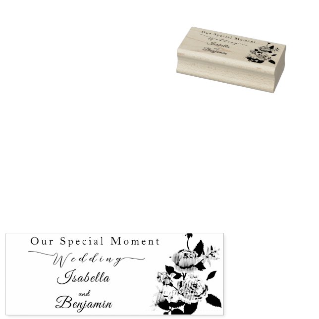 Elegant Gold Rose Black Wedding  Rubber Stamp (Stamped)