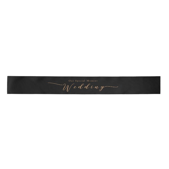 Elegant Gold Rose Black Wedding Satin Ribbon (Front)