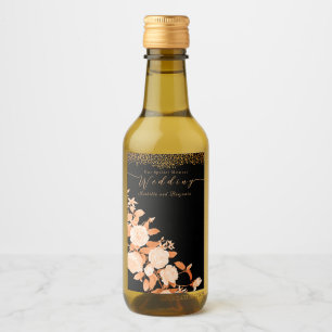 Elegant Gold Rose Black Wedding  Wine Label