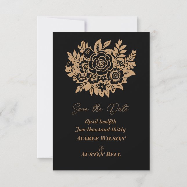 Elegant Gold Rose Bouquet Save The Date (Front)