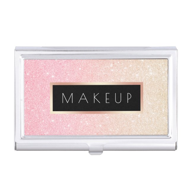 Elegant gold & rose gold glitter makeup artist business card case (Front)