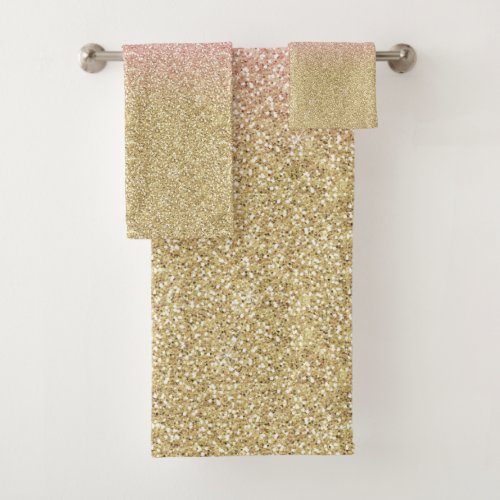 Elegant Gold  Rose Gold Glitter Sparkles Image Bath Towel Set