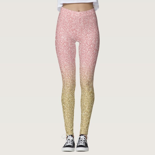 Elegant Gold & Rose Gold Glitter Sparkles Image Leggings (Front)