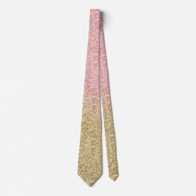 Elegant Gold & Rose Gold Glitter Sparkles Image Neck Tie (Front)