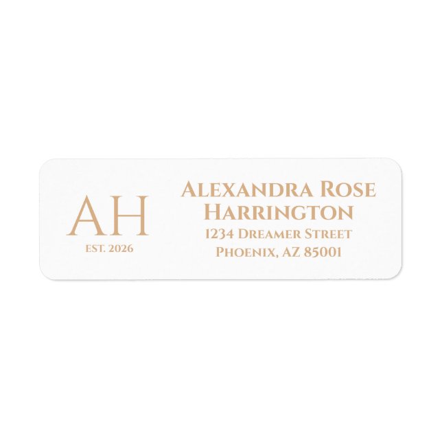 Elegant Gold Rose Modern Monogram Return Address  Label (Front)