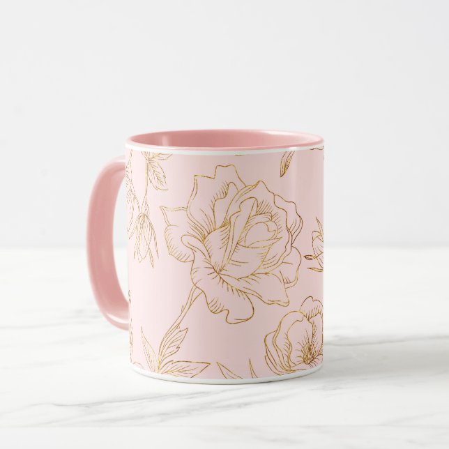 Elegant Gold Rose Mug (Front Left)