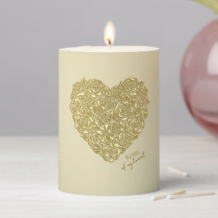 Elegant Gold Rose Of My Heart Pillar Candle
