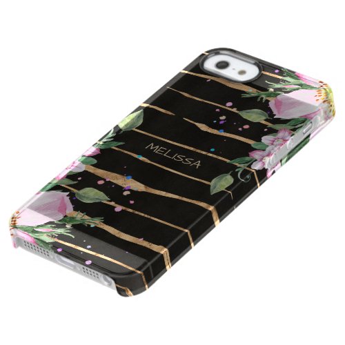 Elegant Gold_rose Stripes Pink Flowers Accent Clear iPhone SE55s Case