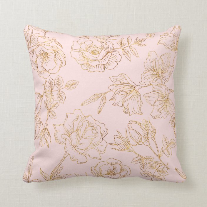 Elegant Gold Rose Throw Pillow