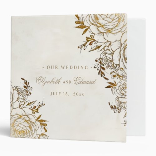 Elegant Gold Rose Wedding Album 3 Ring Binder