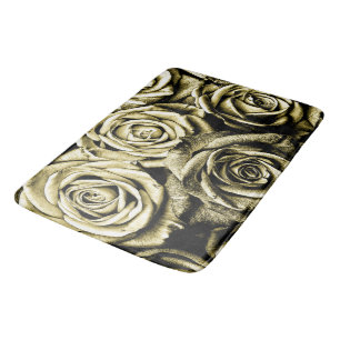 Elegant Gold Roses Bathroom Mat