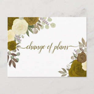 Elegant Gold Roses Change of Wedding Plans Announcement Postcard