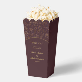 Elegant Gold Roses Chocolate Brown Wedding Favor Boxes