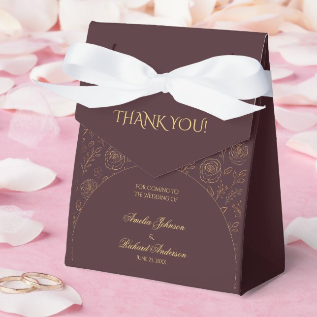 Elegant Gold Roses Chocolate Brown Wedding  Favor Boxes (Wedding)