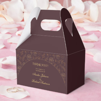 Elegant Gold Roses Chocolate Brown Wedding Favor Boxes