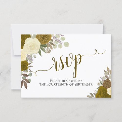 Elegant Gold Roses Floral Calligraphy Wedding RSVP