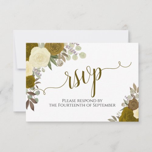 Elegant Gold Roses Floral Calligraphy Wedding RSVP