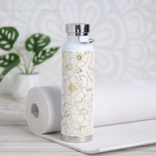 Elegant Gold Roses Floral Line art Water Bottle