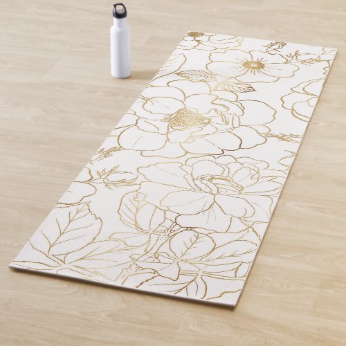 Elegant Gold Roses Floral Line art Yoga Mat