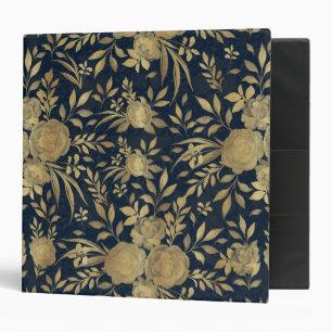 Elegant Gold Roses Floral Navy-Blue Design 3 Ring Binder