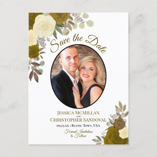 Elegant Gold Roses  Photo Wedding Save the Date Announcement Postcard