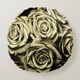Elegant Gold Roses Round Pillow