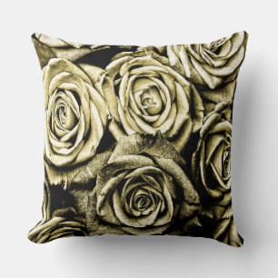 Elegant Gold Roses Throw Pillow