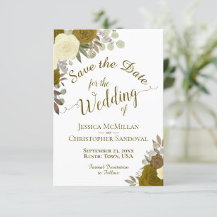 Elegant Gold Roses Watercolor Floral Boho Wedding Save The Date