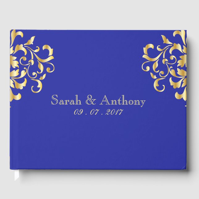 Elegant Gold & Royal Blue Wedding Guest Book (Front)