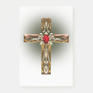 Elegant Gold & Ruby Cross Post-it Notes