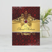 Elegant Gold Ruby Red Damask Sweet Sixteen Invite (Standing Front)