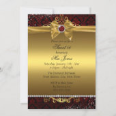 Elegant Gold Ruby Red Damask Sweet Sixteen Invite (Back)