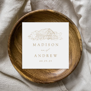 Elegant Gold Rustic Barn Personalized Wedding Napkins