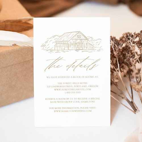 Elegant Gold Rustic Barn Wedding Details Enclosure Card