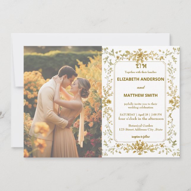 Elegant Gold Rustic Country Overlay photo wedding Invitation (Front)