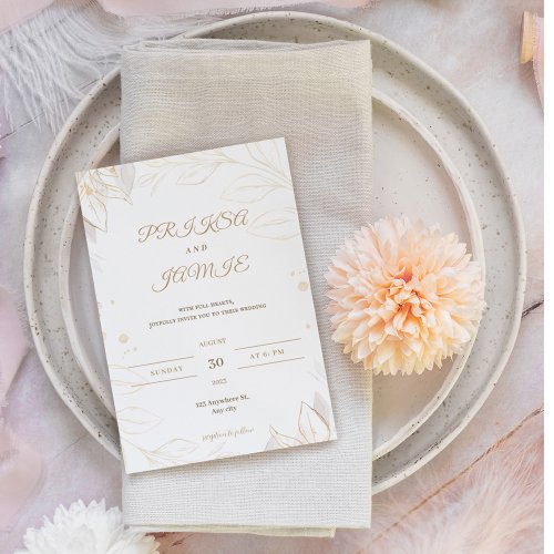 Elegant gold rustic wedding invitation foil invitation