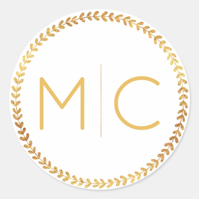 Elegant Gold Rustic Wreath Monogram Wedding Seal (Front)